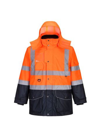 Warnschutz 7-in-1 Kontrast Verkehrsjacke atmungsaktiv , 4XL, R, Orange/Marine